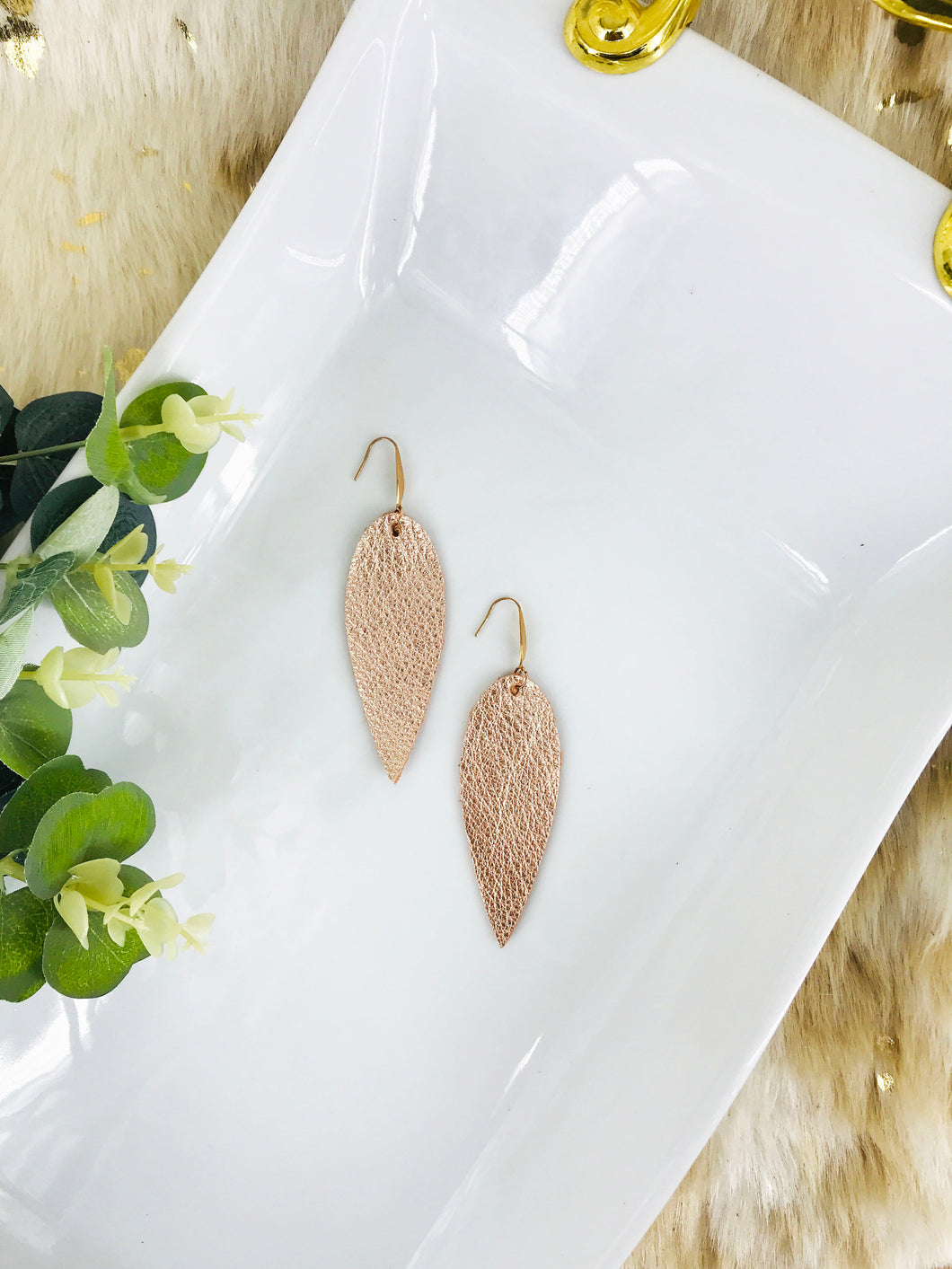 Rose Gold Leather Earrings - E19-1362