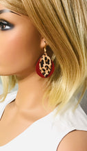 Load image into Gallery viewer, Cranberry Leather and Banana Leopard Leather Earrings - E19-1367