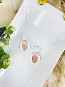 White Leather and Rose Gold Snake Leather Earrings - E19-1380