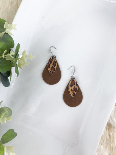 Brown Suede and Cheetah Cork Leather Earrings - E19-1383