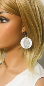 White Leather and Gray Snake Leather Hoop Earrings - E19-1384