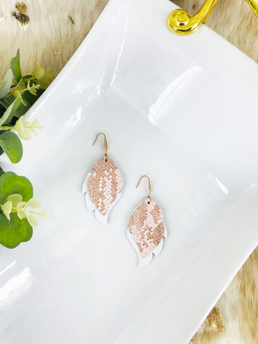 White and Rose Gold Metallic Snake Leather Earrnigs - E19-1388