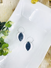 Load image into Gallery viewer, White Leather and Navy Snake Leather Earrings - E19-1393