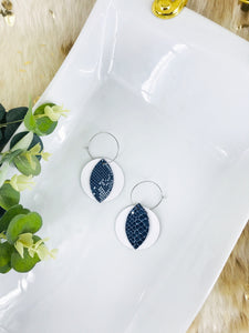 White Leather and Navy Snake Leather Earrings - E19-1393