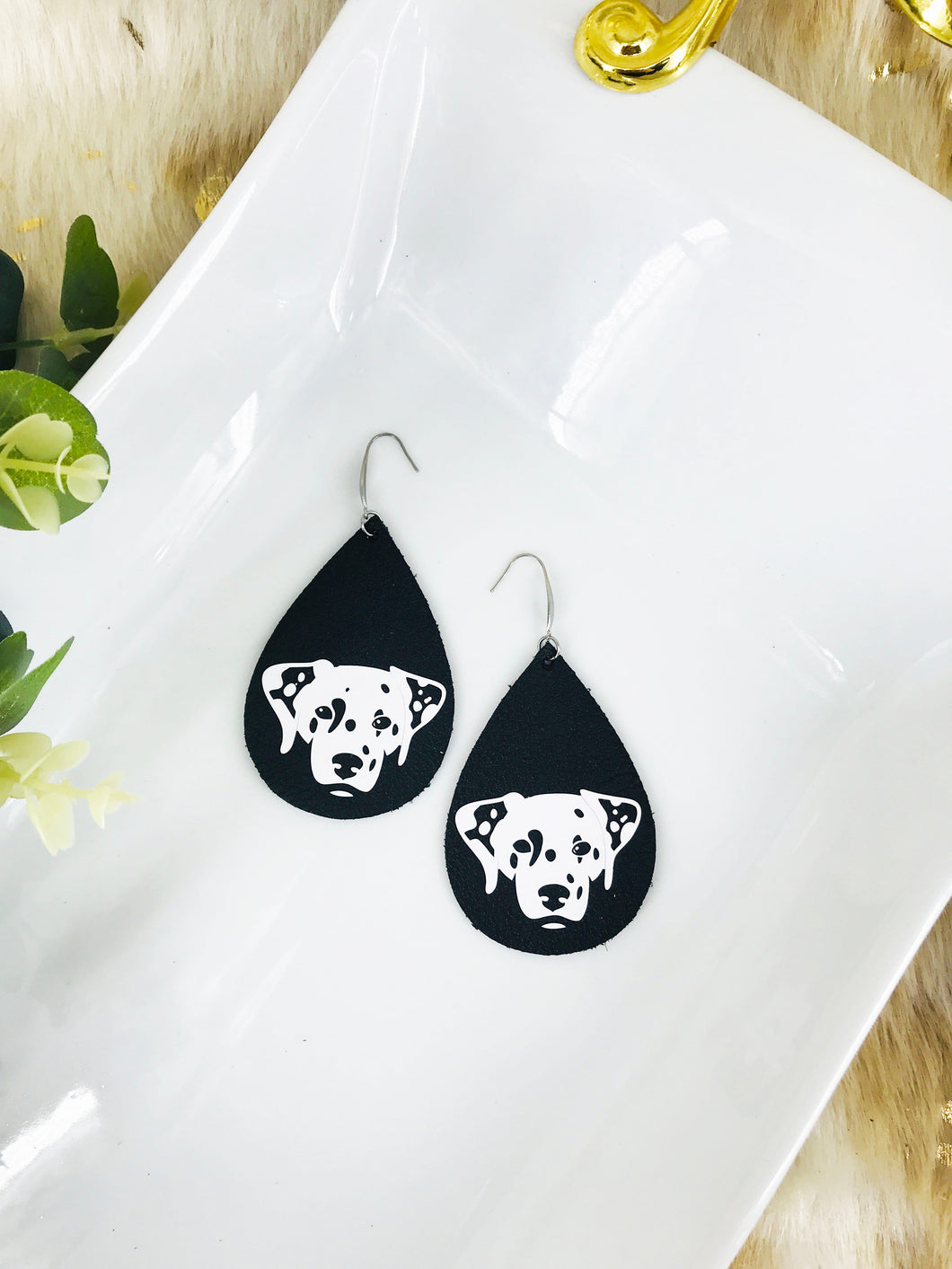 Dalmatian Themed Leather Earrings - E19-1403