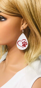 White Genuine Leather and Red Glitter Earrings - E19-1404