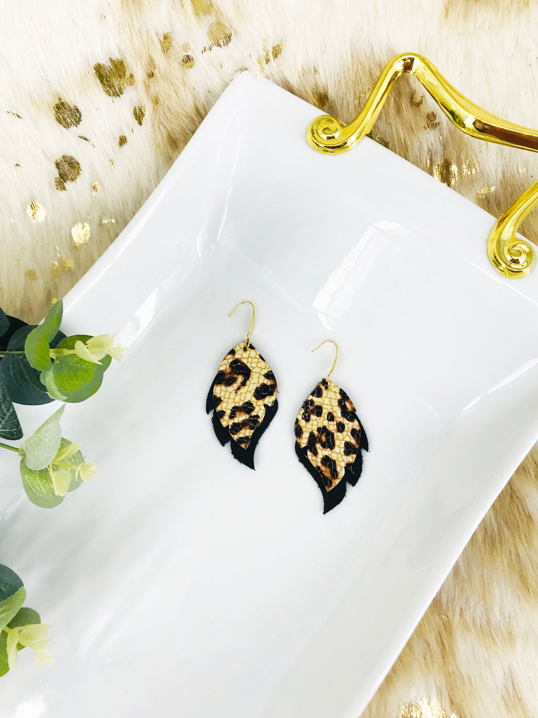 Black and Leopard Print Leather Earrings - E19-1412