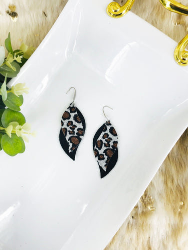 Black Leather and Glitter Leopard Faux Leather Earrings - E19-1419