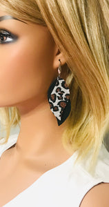 Black Leather and Glitter Leopard Faux Leather Earrings - E19-1419