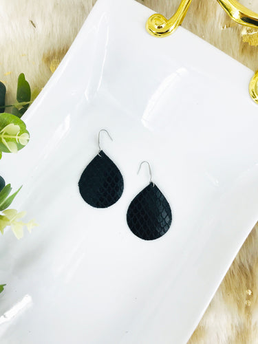 Fish Net Pattern Black Leather Earrings - E19-1436