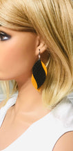 Load image into Gallery viewer, Mustard Suede Leather and Fish Net Leather Earrings - E19-1438