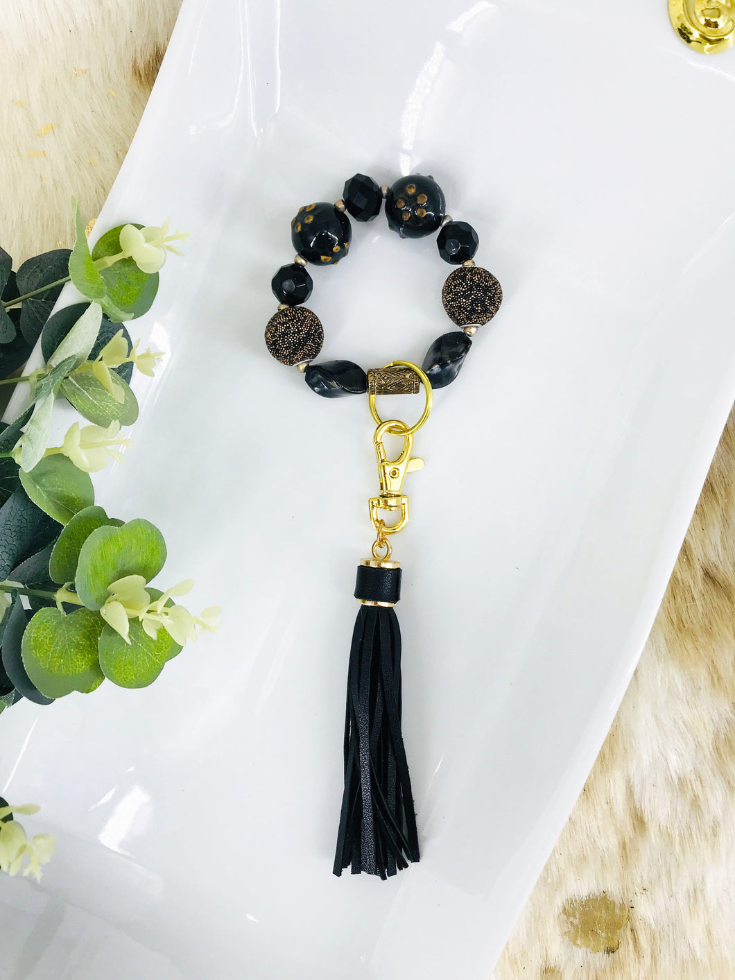 Glass Bead Bracelet Keychain - K143