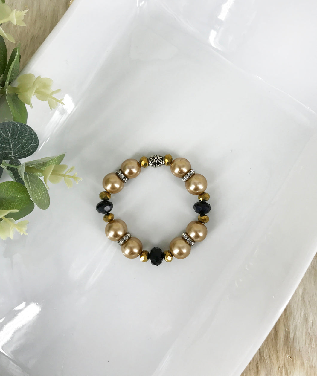 Glass Bead and Pearl Stretchy Bracelet - B1440