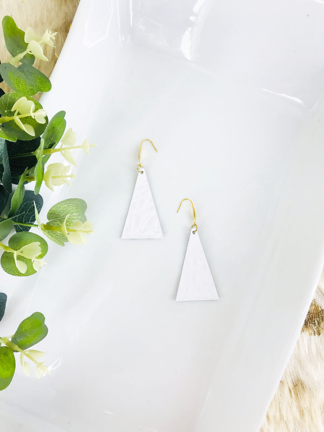 White Embossed Genuine Leather Earrings - E19-1443