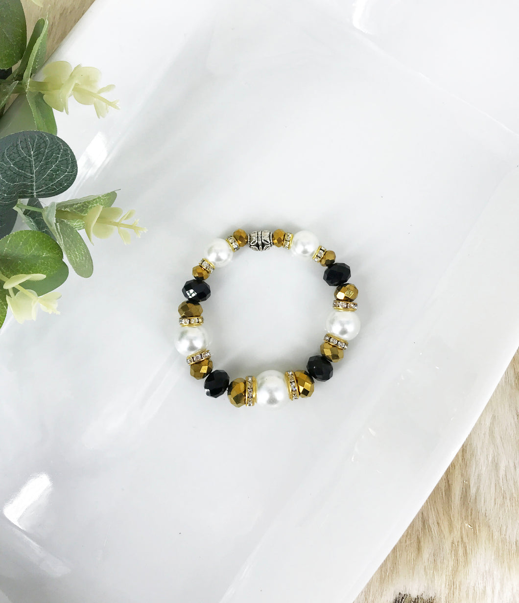 Glass Bead and Pearl Stretchy Bracelet - B1444