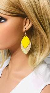 Iridescent Leather and Canary Yellow Leather Earrings - E19-1450