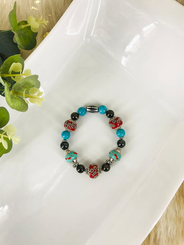 Big & Bold Collection Glass Bead Stretchy Bracelet - B1452
