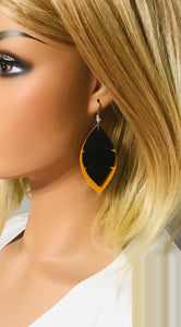 Mustard Suede Leather and Fish Net Pattern Leather Earrings - E19-1455
