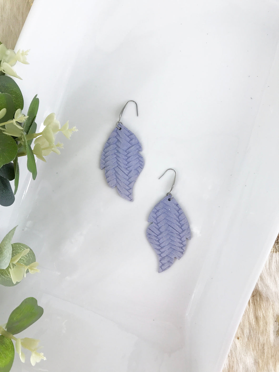 Lavender Braided Fishtail Leather Earrings - E19-1457