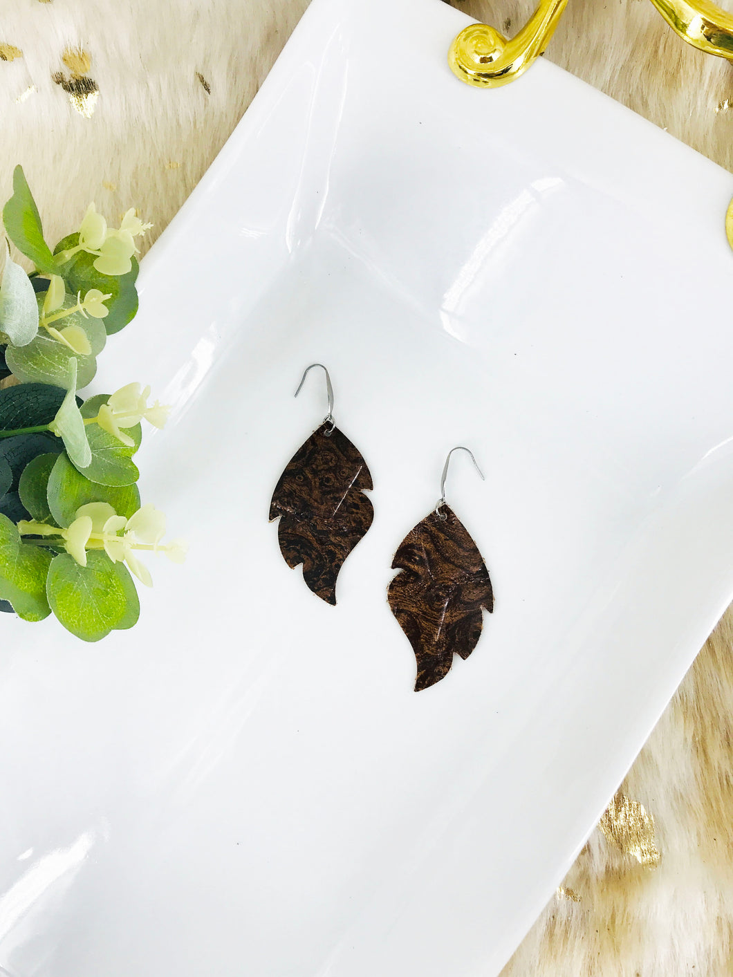 Burlwood Crocodile Belly Leather Earrings - E19-1465