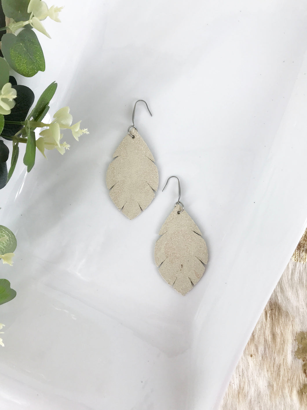 Beige Metallic Camo Leather Earrings - E19-1475