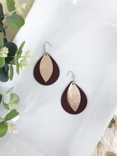 Load image into Gallery viewer, Dark Brown and Metallic Rose Gold Leather Earrings - E19-1484