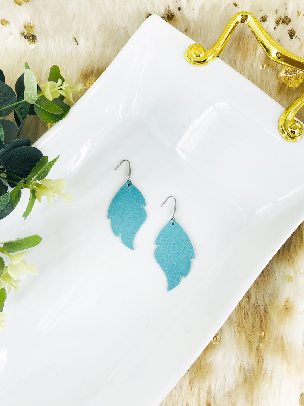 Blue Green Soft Leather Earrings - E19-1492