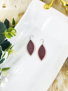 Metallic Rose Gold and Dark Raspberry Leather Earrings - E19-1493