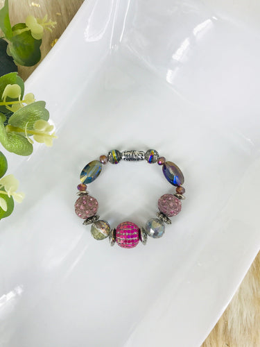 Big & Bold Collection Glass Bead Stretchy Bracelet - B1497
