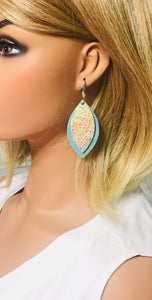 Blue Green Soft Leather and Silver Halo on Banana Leather Earrings - E19-1499
