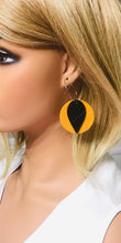Load image into Gallery viewer, Mustard Suede Leather and Fish Net Pattern Black Leather Earrings - E19-1503
