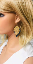 Load image into Gallery viewer, Dark Teal Suede and Mystic Gold Leather Earrings - E19-1504