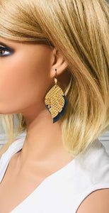 Dark Teal Suede and Mystic Gold Leather Earrings - E19-1504