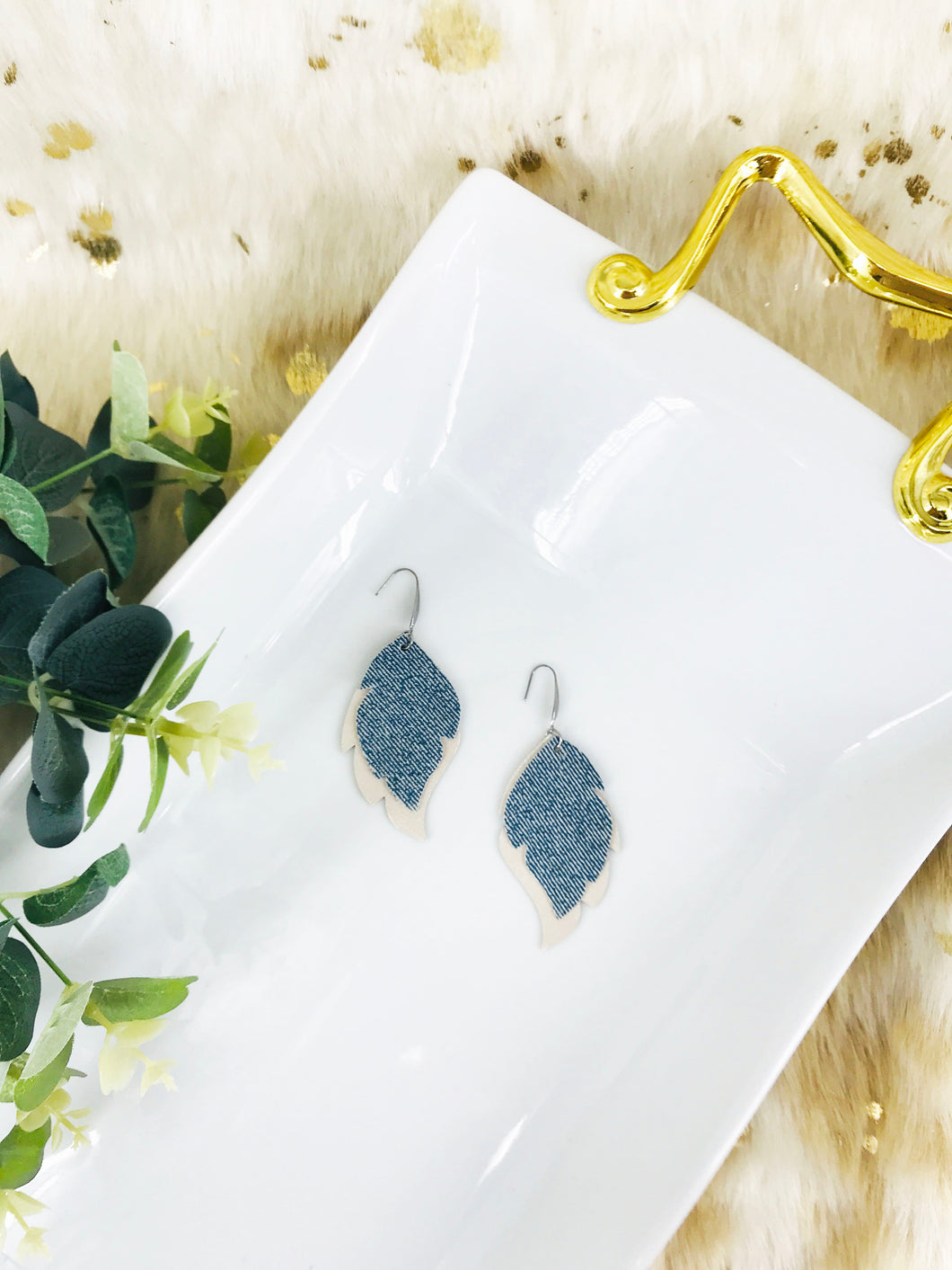 Champagne and Denim Leather Earrings - E19-1508