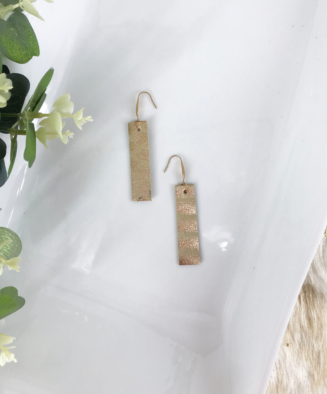 Metallic Rose Gold Genuine Snake Leather Earrings - E19-1519