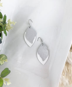 White and Silver Genuine Leather Earrings - E19-1527