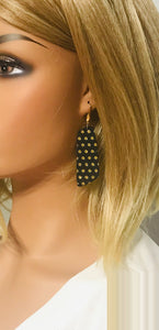 Gold Polka Dots on Black Leather Earrings - E19-1543