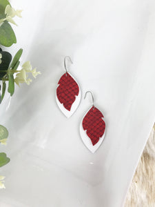 White Leather and Gator Red Faux Leather Earrings - E19-1545