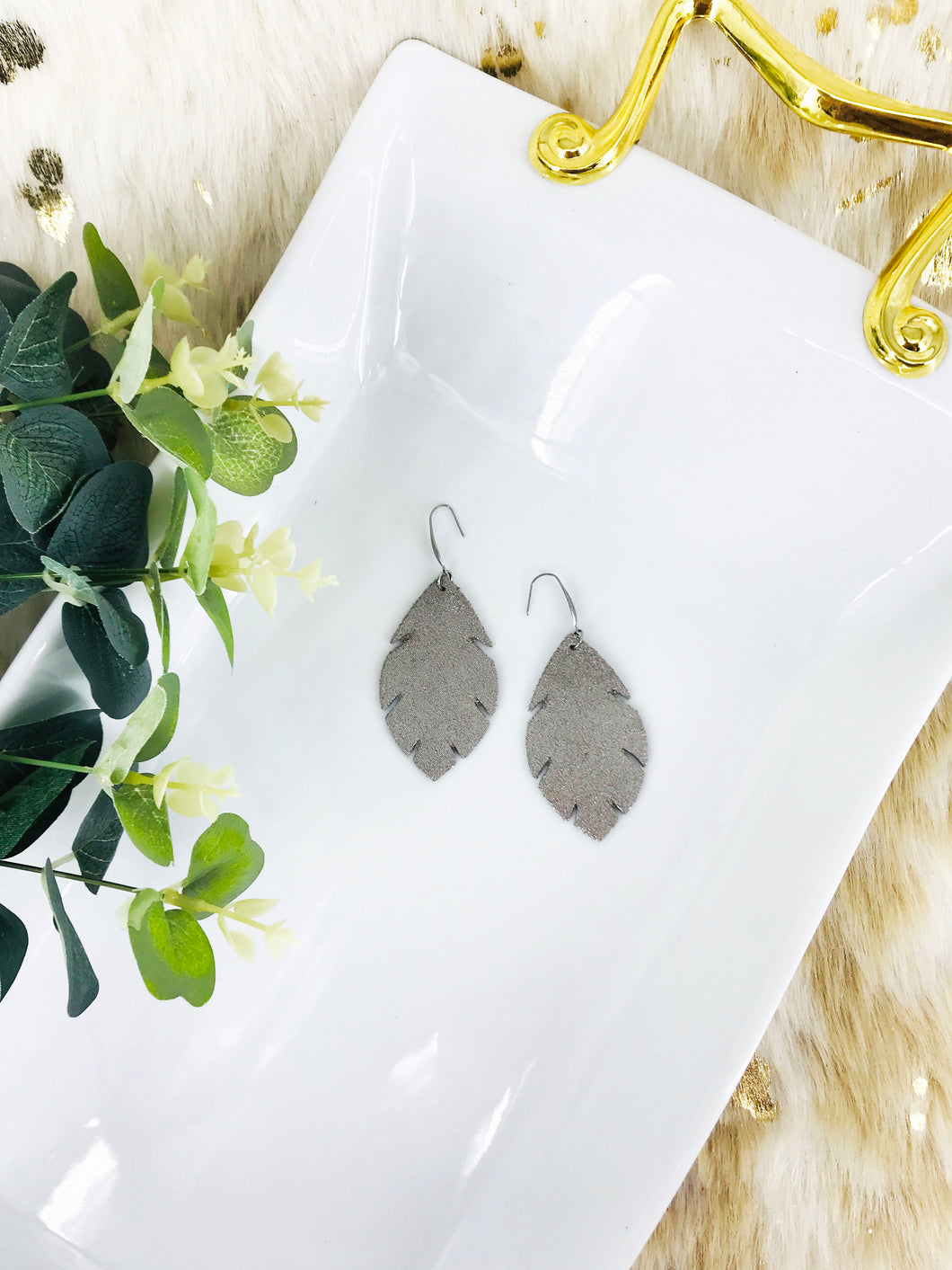 Taupe Dazzle Leather Earrings - E19-1548