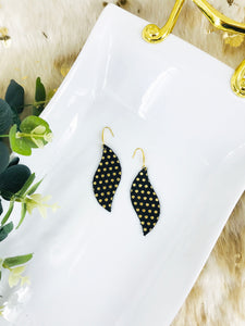 Gold Polka Dots on Black Leather Earrings - E19-1557