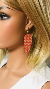 Filigree Floral Gold on Red Leather Earrings - E19-1577