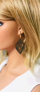 Victorian Black & Gold Faux Leather Earrings - E19-1578