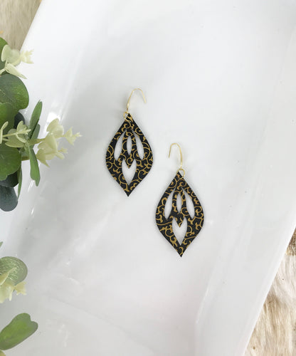 Victorian Black & Gold Faux Leather Earrings - E19-1578