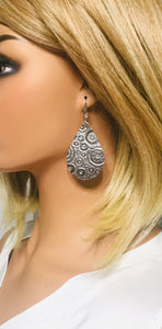 Metallic Grey Embossed Leather Earrings - E19-1585
