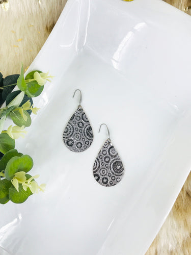 Metallic Grey Embossed Leather Earrings - E19-1585