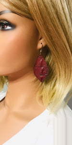 Dark Red Cranberry Genuine Leather Earrings - E19-1592