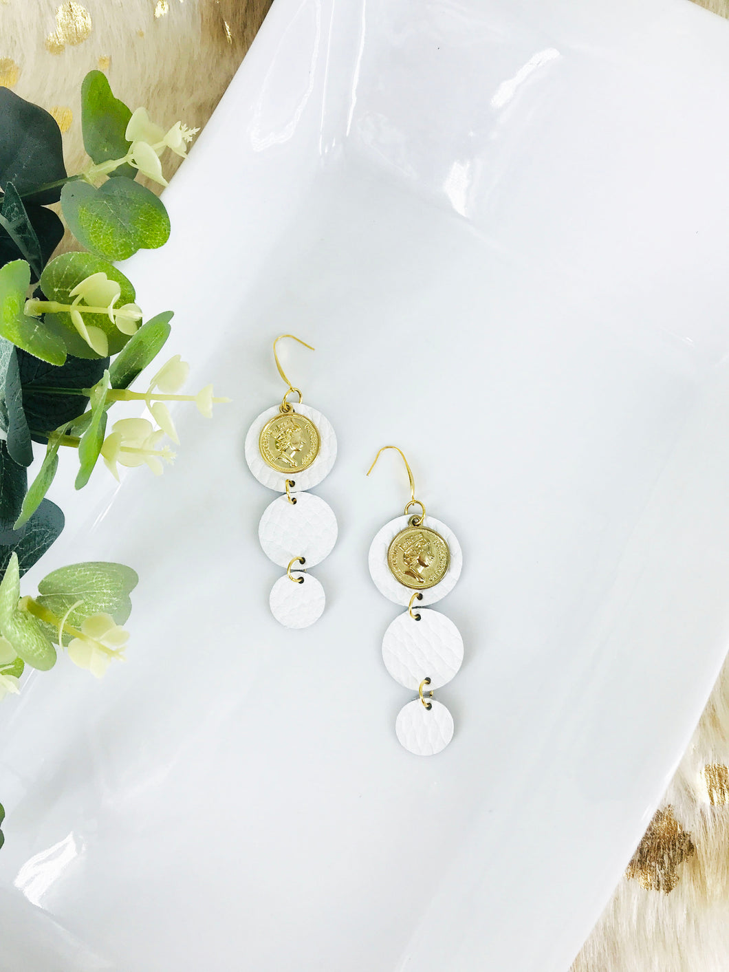 White Genuine Leather Earrings - E19-1597