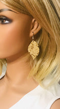 Load image into Gallery viewer, Elegant Mystic Gold on Tan Leather Earrings - E19-1600