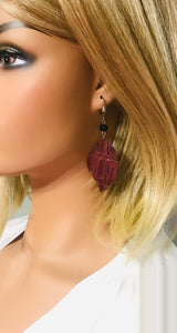 Dark Red Cranberry Leather Earrings - E19-1602