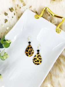 Gold Metallic Banana Leopard Leather Earrings - E19-1614